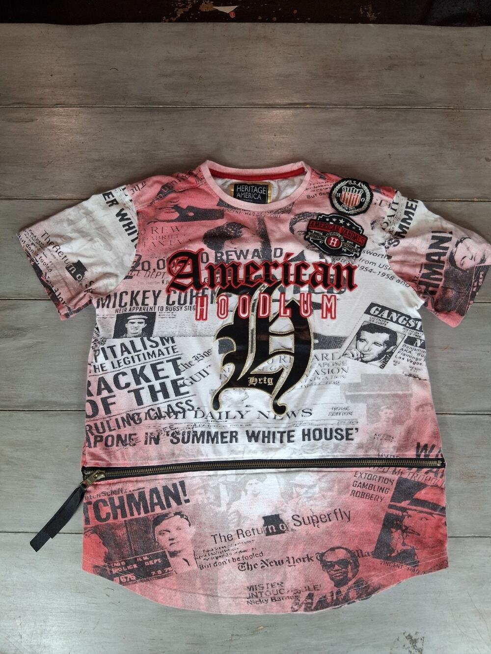 Heritage America American Hoodlum Gangster Shirt XL Red White Black Streetwear